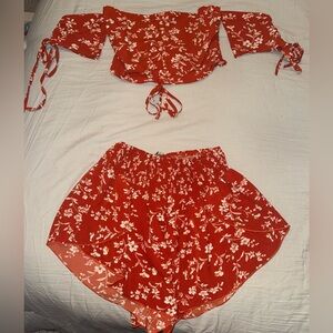 Red Floral Two-Piece Set